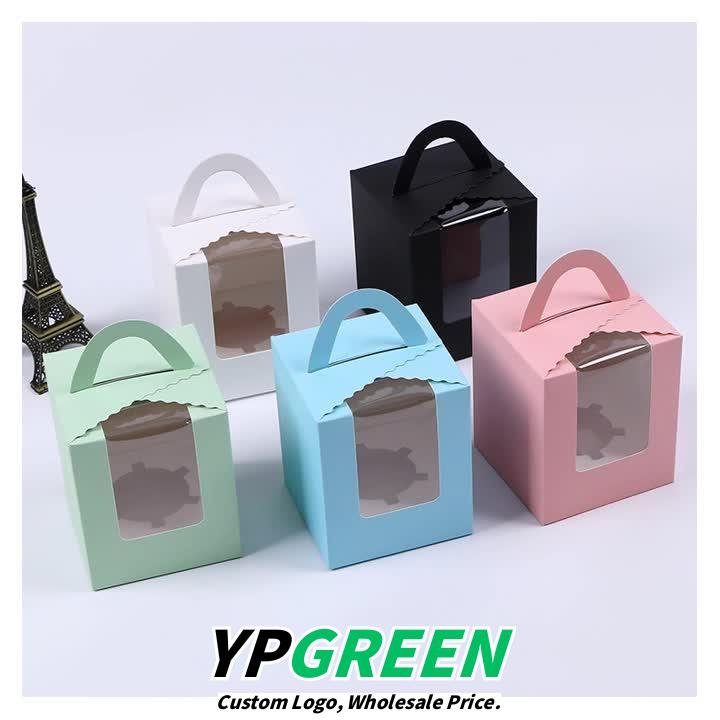 Single Cupcake Carrier Box with Clear Window – 9.2 x 9.2 x 11 cm Paper Dessert Box with Handle for Muffins