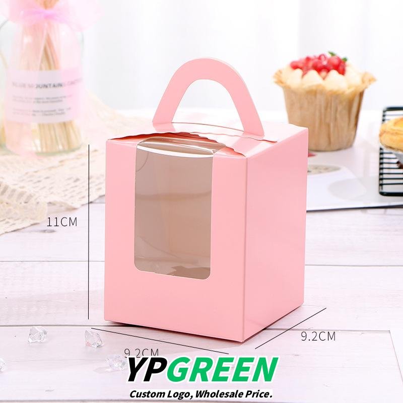 Single Cupcake Carrier Box with Clear Window – 9.2 x 9.2 x 11 cm Paper Dessert Box with Handle for Muffins