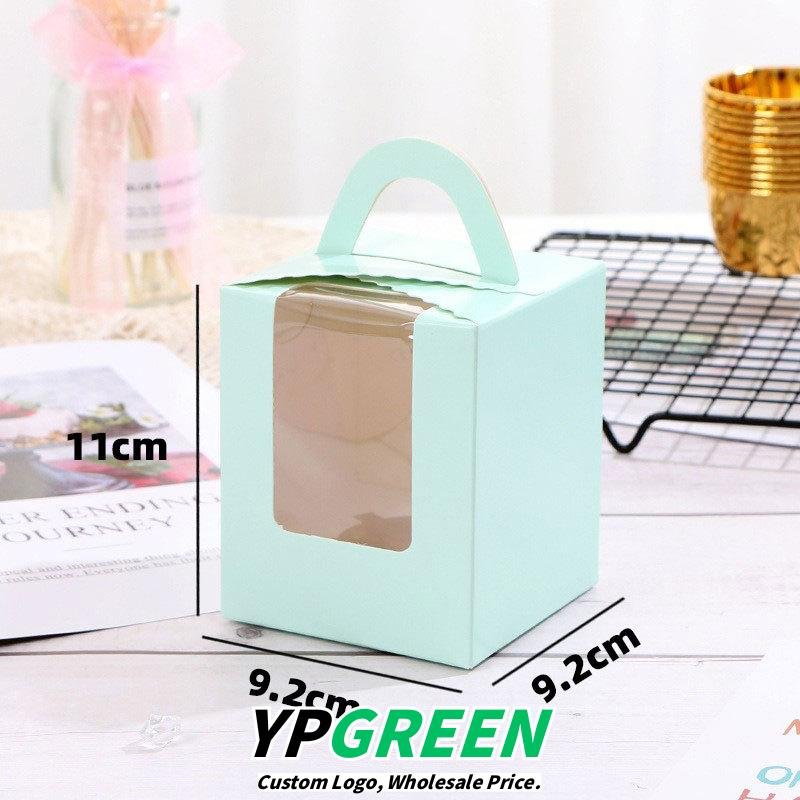 Single Cupcake Carrier Box with Clear Window – 9.2 x 9.2 x 11 cm Paper Dessert Box with Handle for Muffins