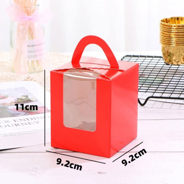 Single Cupcake Carrier Box with Clear Window – 9.2 x 9.2 x 11 cm Paper Dessert Box with Handle for Muffins