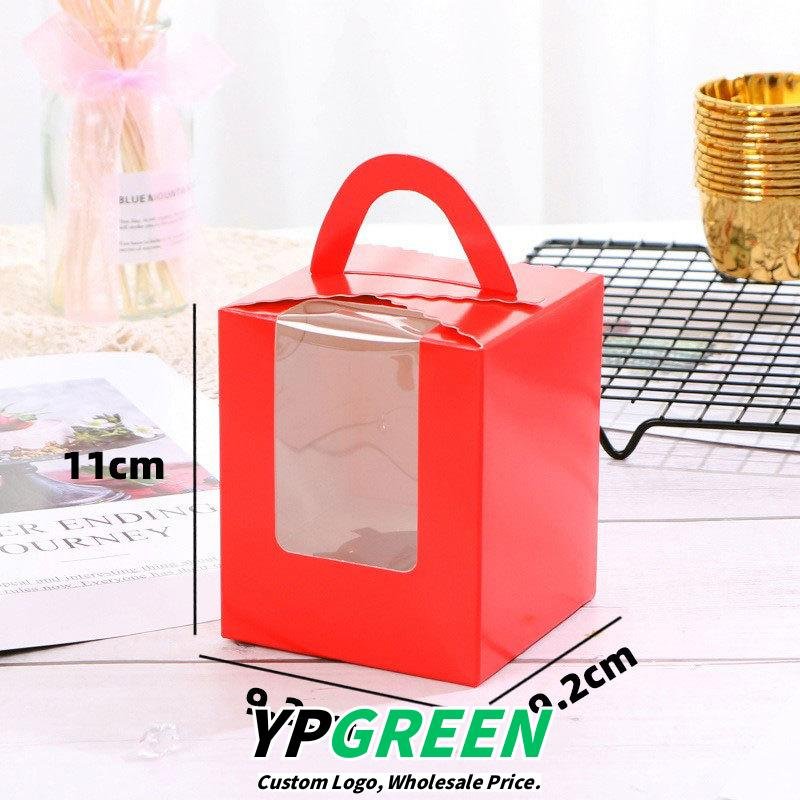 Single Cupcake Carrier Box with Clear Window – 9.2 x 9.2 x 11 cm Paper Dessert Box with Handle for Muffins