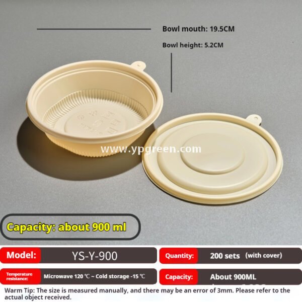200-3000 ml Compostable Cornstarch Round Food Bowl – Disposable Eco-Friendly Takeout Container