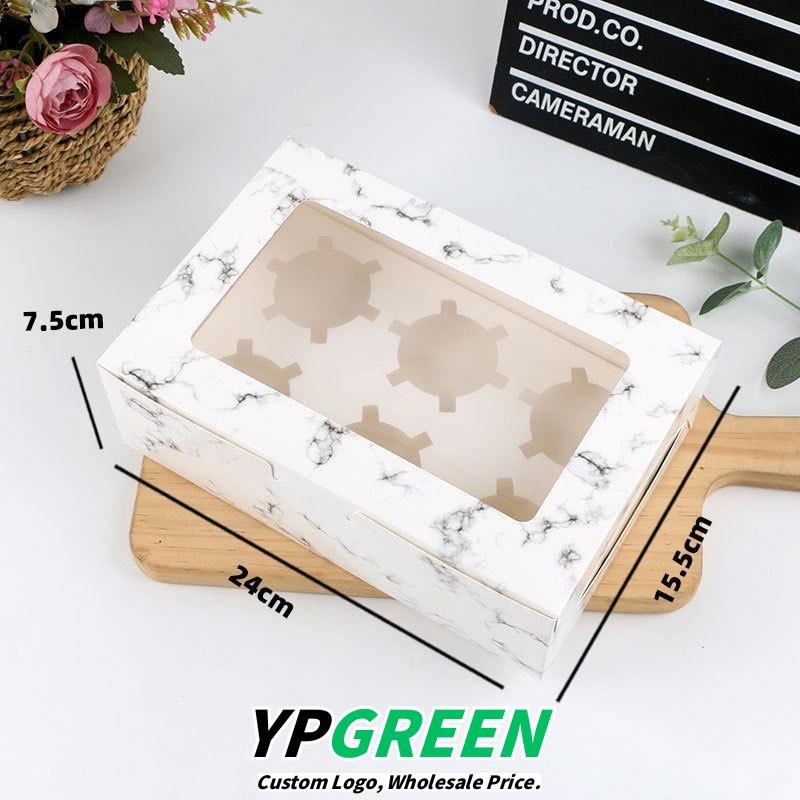 6-slot marble cupcake packaging box – 24 x 15.5 x 7.5 cm Windowed Paper Cupcake Packaging from Manufacturer