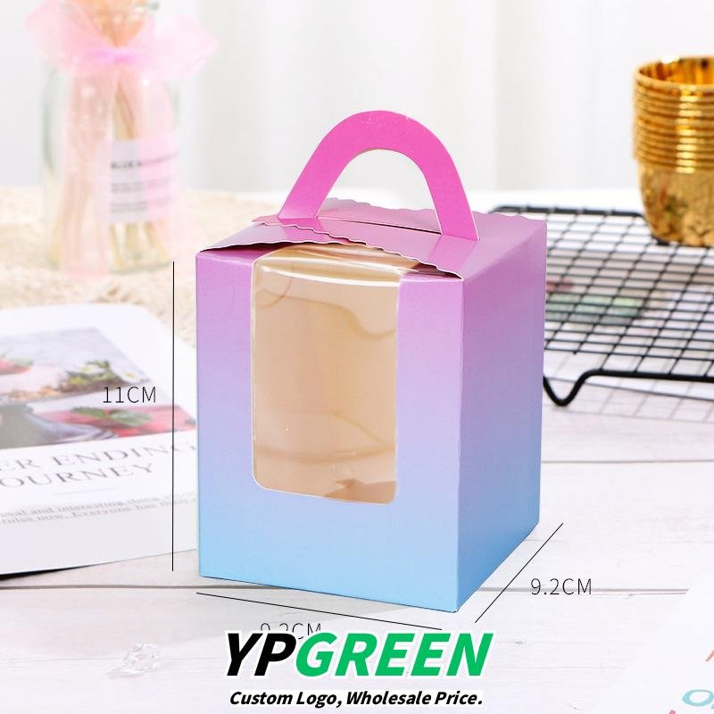 Single Cupcake Carrier Box with Clear Window – 9.2 x 9.2 x 11 cm Paper Dessert Box with Handle for Muffins