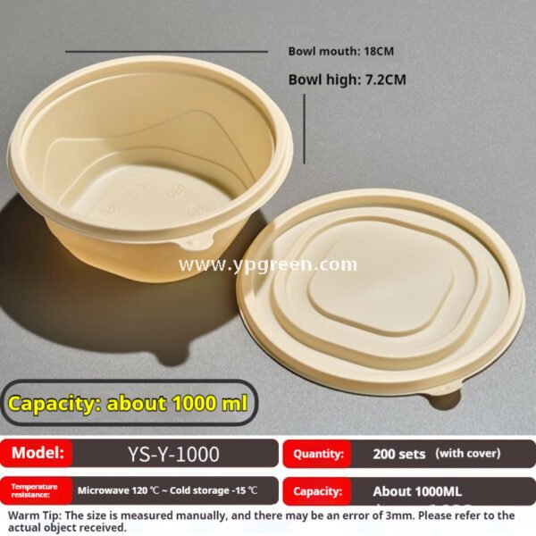 200-3000 ml Compostable Cornstarch Round Food Bowl – Disposable Eco-Friendly Takeout Container