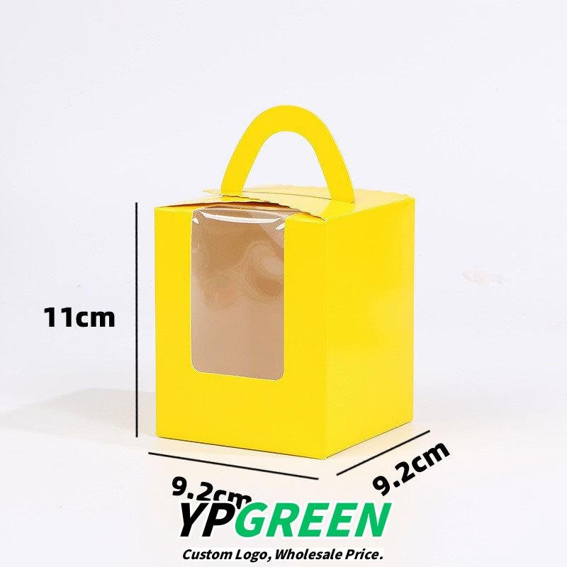 Single Cupcake Carrier Box with Clear Window – 9.2 x 9.2 x 11 cm Paper Dessert Box with Handle for Muffins