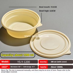 200-3000 ml Compostable Cornstarch Round Food Bowl – Disposable Eco-Friendly Takeout Container