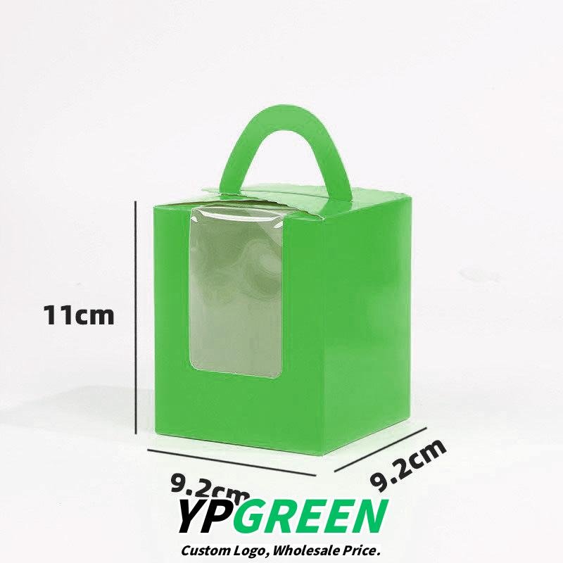 Single Cupcake Carrier Box with Clear Window – 9.2 x 9.2 x 11 cm Paper Dessert Box with Handle for Muffins