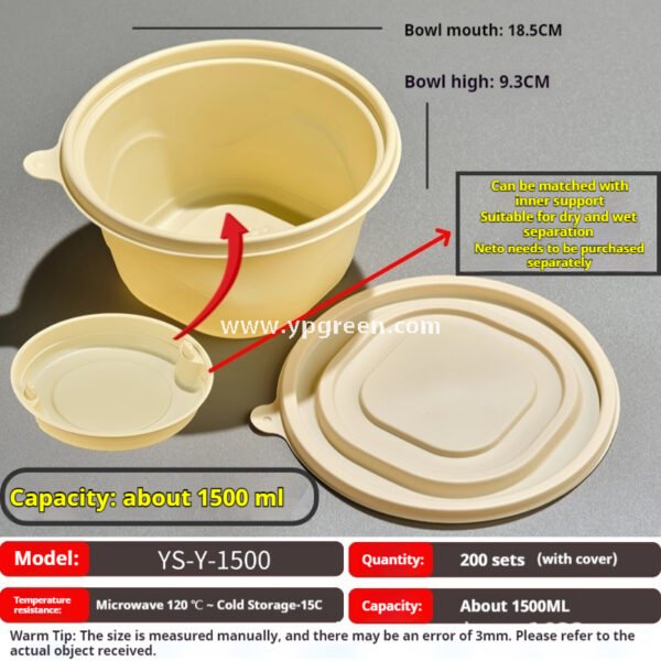 200-3000 ml Compostable Cornstarch Round Food Bowl – Disposable Eco-Friendly Takeout Container