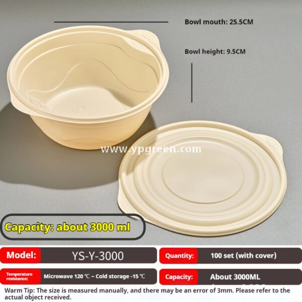 200-3000 ml Compostable Cornstarch Round Food Bowl – Disposable Eco-Friendly Takeout Container