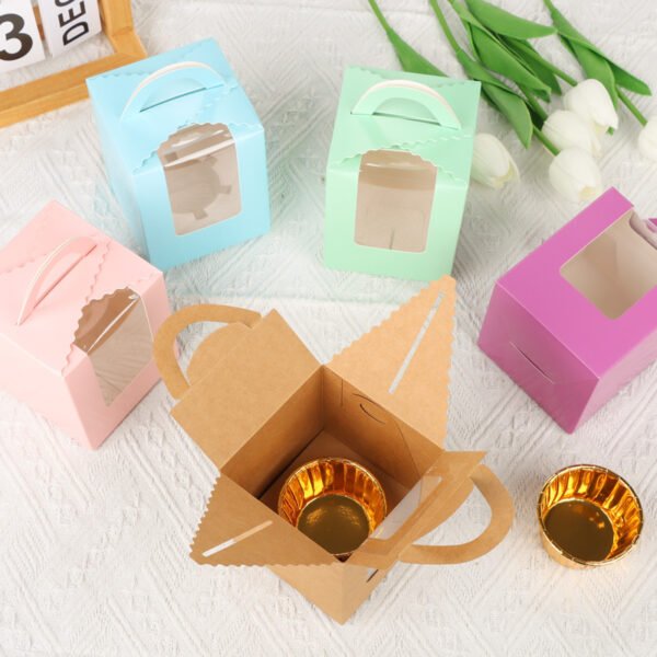 Single Cupcake Carrier Box with Clear Window – 9.2 x 9.2 x 11 cm Paper Dessert Box with Handle for Muffins