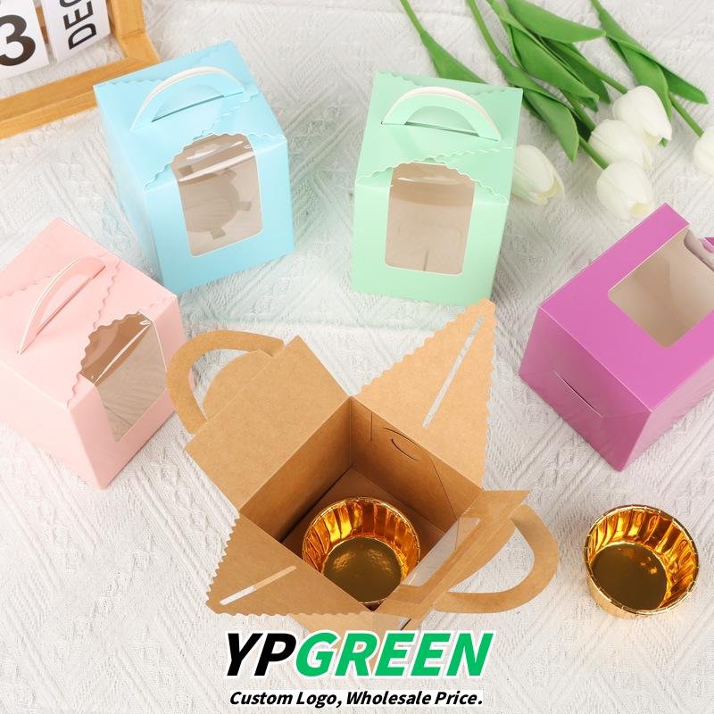 Single Cupcake Carrier Box with Clear Window – 9.2 x 9.2 x 11 cm Paper Dessert Box with Handle for Muffins