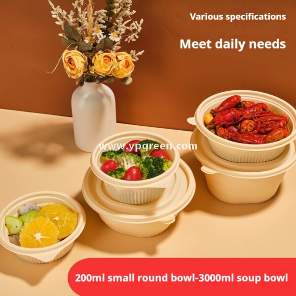 200-3000 ml Compostable Cornstarch Round Food Bowl – Disposable Eco-Friendly Takeout Container