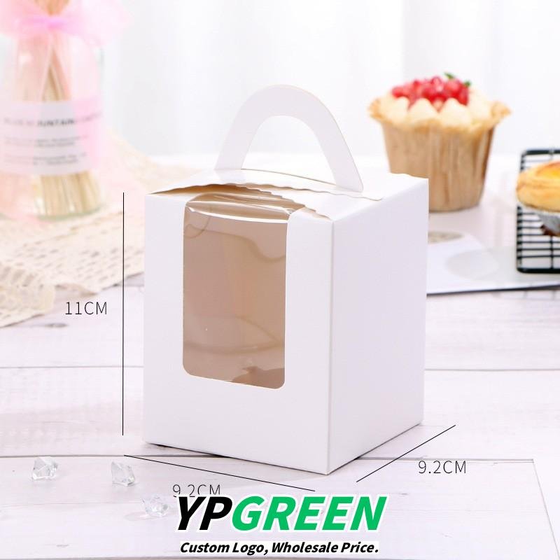 Single Cupcake Carrier Box with Clear Window – 9.2 x 9.2 x 11 cm Paper Dessert Box with Handle for Muffins