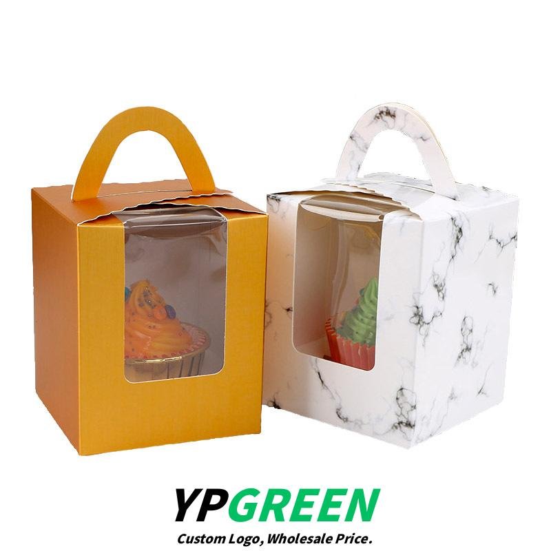 Single Cupcake Carrier Box with Clear Window – 9.2 x 9.2 x 11 cm Paper Dessert Box with Handle for Muffins