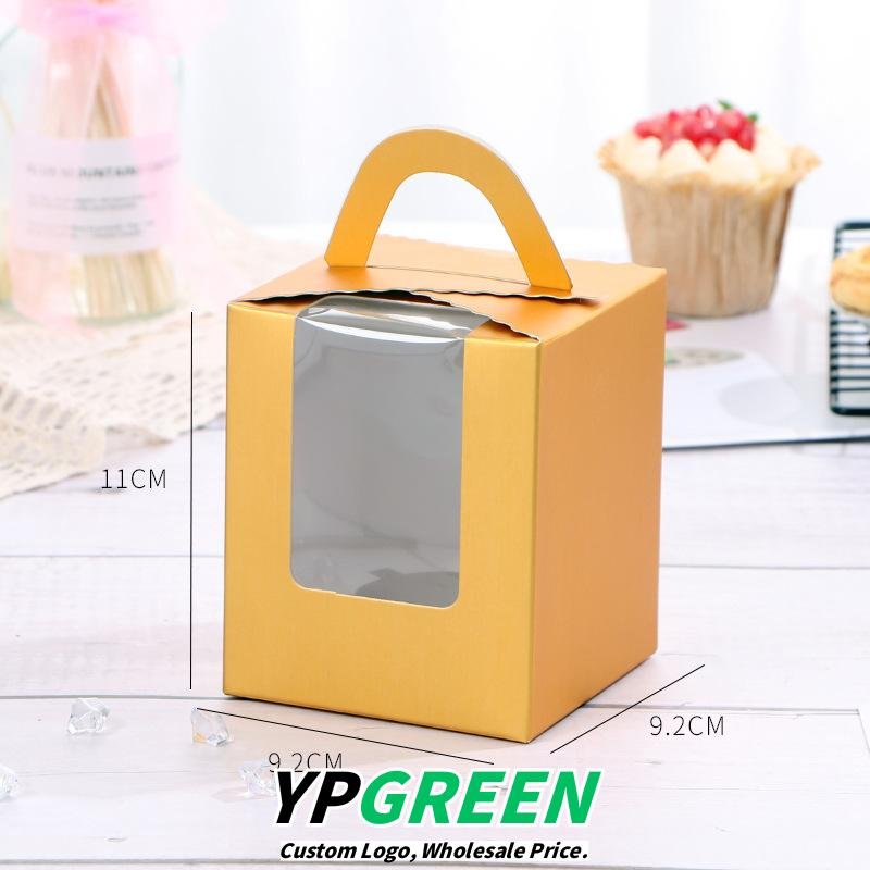 Single Cupcake Carrier Box with Clear Window – 9.2 x 9.2 x 11 cm Paper Dessert Box with Handle for Muffins