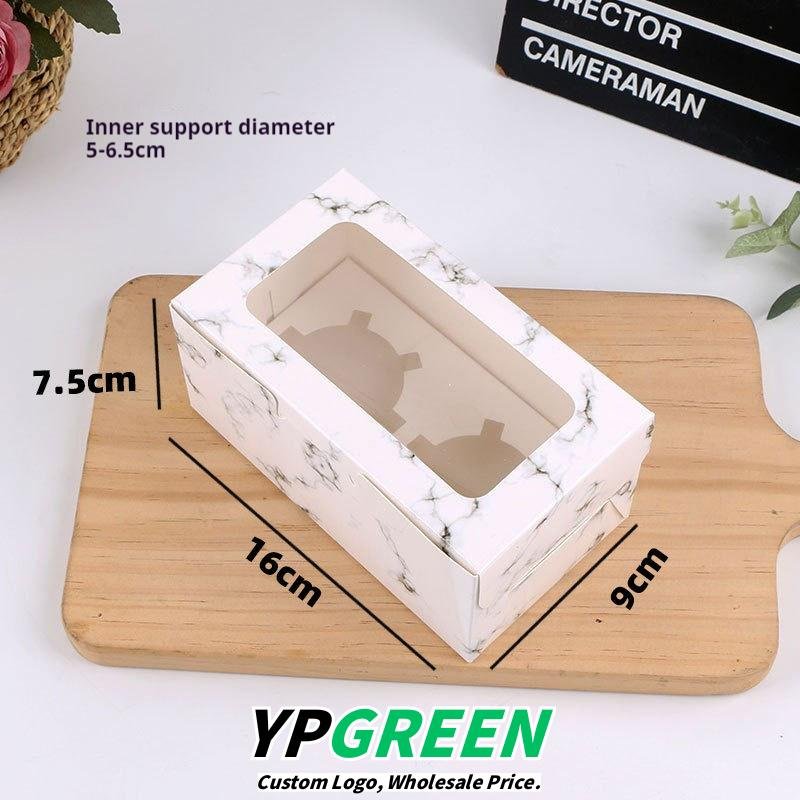 2-slot marble cupcake packaging box – 16x9x7.5cm Windowed Paper Cupcake Packaging from Manufacturer