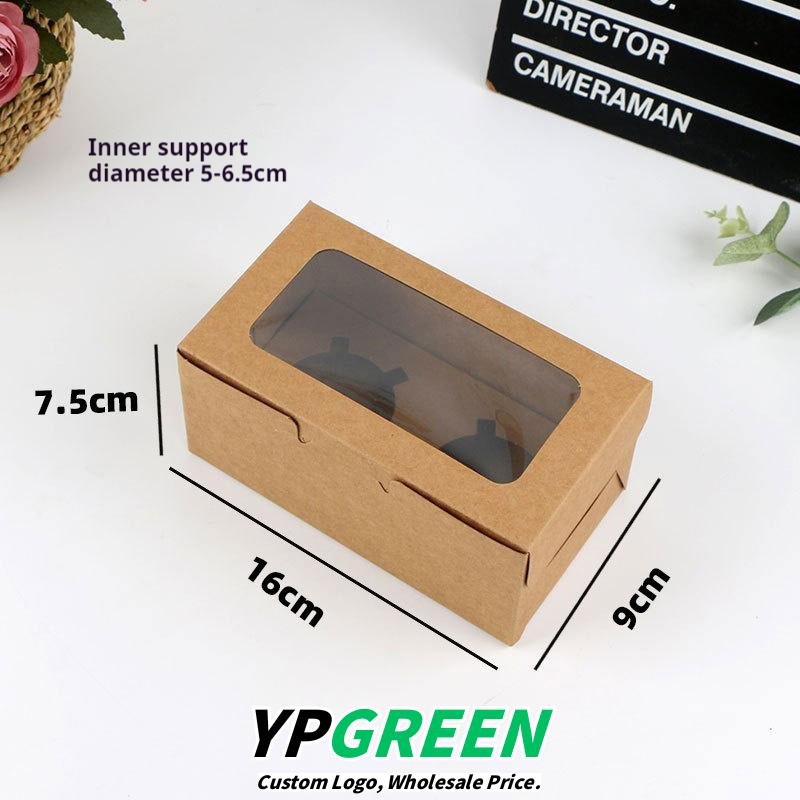 2-slot kraft paper cupcake packaging box – 16x9x7.5cm Windowed Paper Cupcake Packaging from Manufacturer