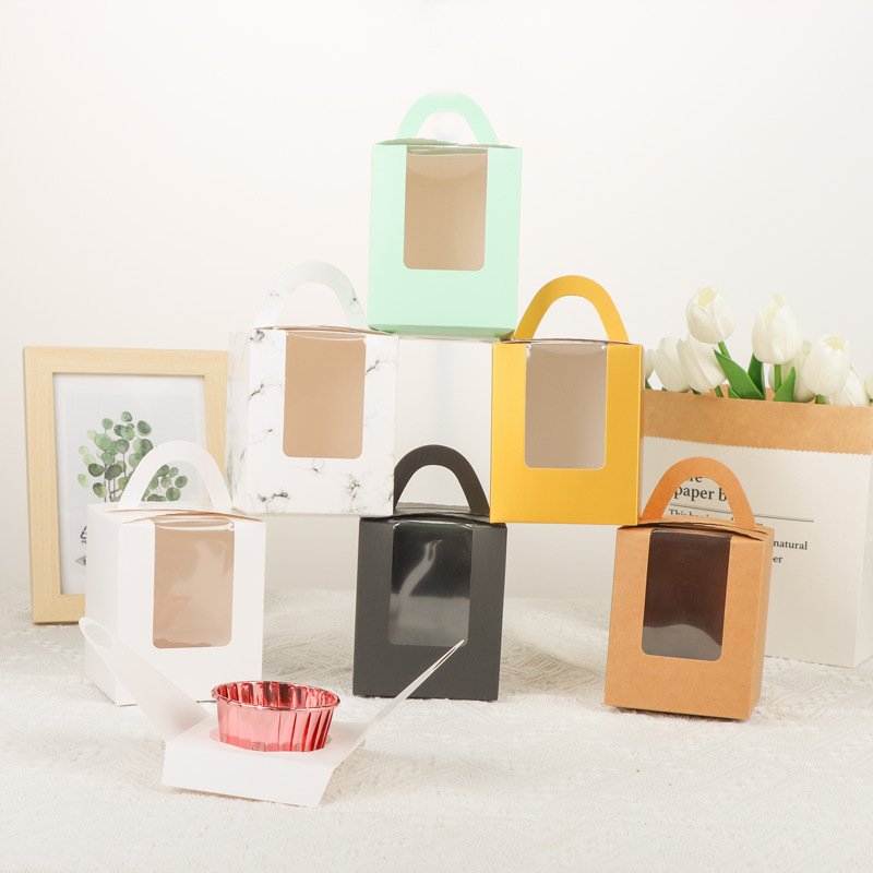 Single Dark Green Cupcake Box with Clear Window & Handle – 9.2 x 9.2 x 11 cm Dessert Packaging for Bakery & Takeaway