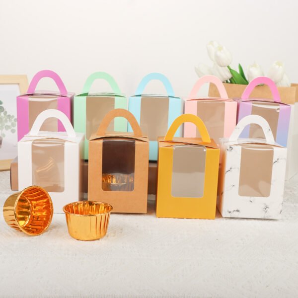 Single Cupcake Carrier Box with Clear Window – 9.2 x 9.2 x 11 cm Paper Dessert Box with Handle for Muffins