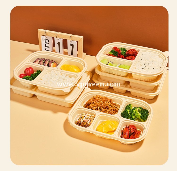 Five-grid v3 1000 ml corn starch degradable lunch box – 25.8×20.7×4.2 cm Cornstarch Takeout Tray for Bento & Delivery