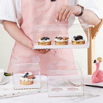 Single Dark Green Cupcake Box with Clear Window & Handle – 9.2 x 9.2 x 11 cm Dessert Packaging for Bakery & Takeaway