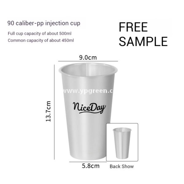 500ml Silver-Lined PP Injection Coffee Cup – 90x58x137mm Hot & Cold Use, Food Grade