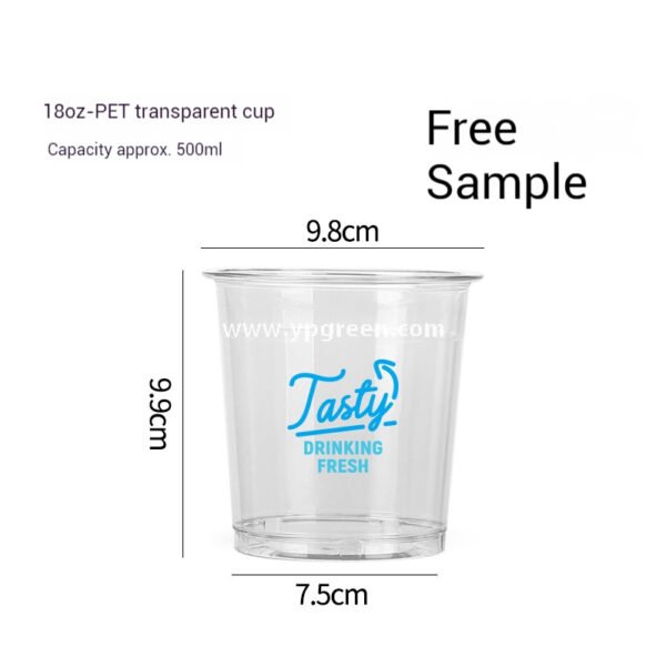 18oz 500ml PET Clear Cold Drink Cup with Custom White Paper Sleeve – 9.8x7.5x9.9cm
