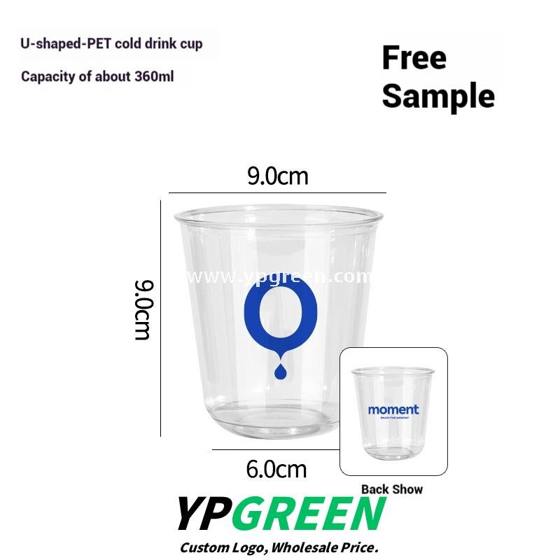 360ml Thick PET Cup with Flag 9x6x9 cm U-Shaped Ice Cream & Smoothie Cup