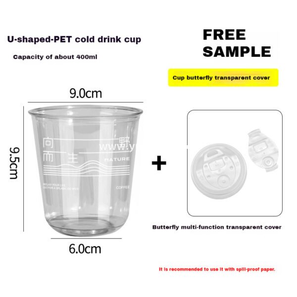 400ml U-Shaped PET Coffee Cup with Honeycomb Sleeve – 9x6x9.5cm Clear Cold Drink To-Go