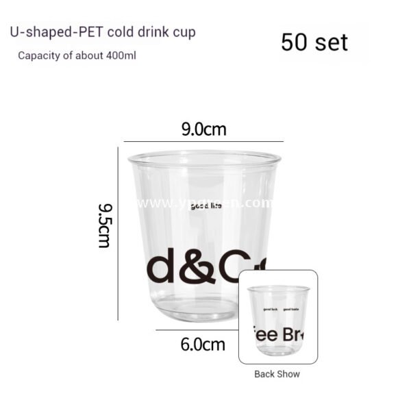 400ml PET U-Shaped Cold Drink Cups with Lid – 9x6x9.5cm Disposable Coffee Cup