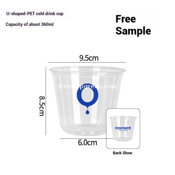 360ml Thick PET Cup with Flag 9x6x9 cm U-Shaped Ice Cream & Smoothie Cup