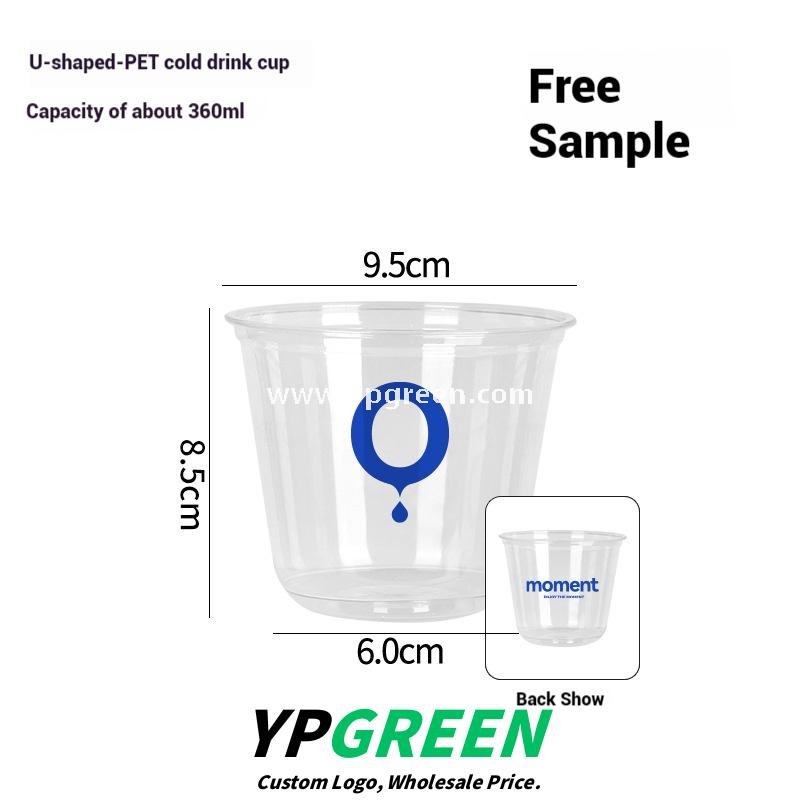 360ml Thick PET Cup with Flag 9x6x9 cm U-Shaped Ice Cream & Smoothie Cup