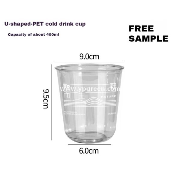 400ml U-Shaped PET Coffee Cup with Honeycomb Sleeve – 9x6x9.5cm Clear Cold Drink To-Go