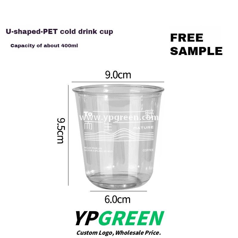 400ml U-Shaped PET Coffee Cup with Honeycomb Sleeve – 9x6x9.5cm Clear Cold Drink To-Go