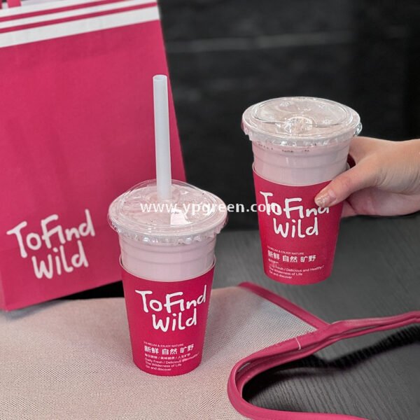500ml Disposable Milk Tea Cups with Pink Wraps – 16oz 9.8x6.5x12.1cm Iced Drink Cup