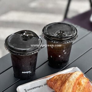 Black PET Cold Drink Cups with Lids – Disposable Commercial Use