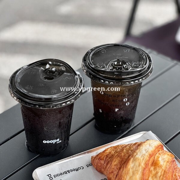 Black PET Cold Drink Cups with Lids – Disposable Commercial Use