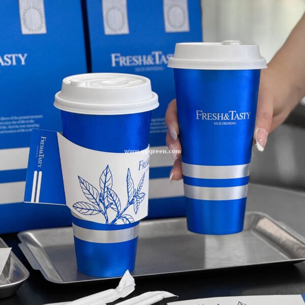 500ml Blue Metallic-Lined Plastic Cup 9x4.8x15.7cm + Leak-Resistant White Lid