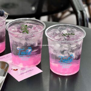 18oz 500ml PET Clear Cold Drink Cup with Custom White Paper Sleeve – 9.8x7.5x9.9cm