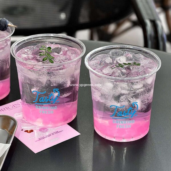 18oz 500ml PET Clear Cold Drink Cup with Custom White Paper Sleeve – 9.8x7.5x9.9cm
