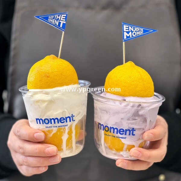 360ml Thick PET Cup with Flag 9x6x9 cm U-Shaped Ice Cream & Smoothie Cup