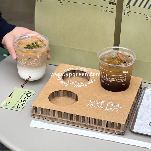 400ml U-Shaped PET Coffee Cup with Honeycomb Sleeve – 9x6x9.5cm Clear Cold Drink To-Go