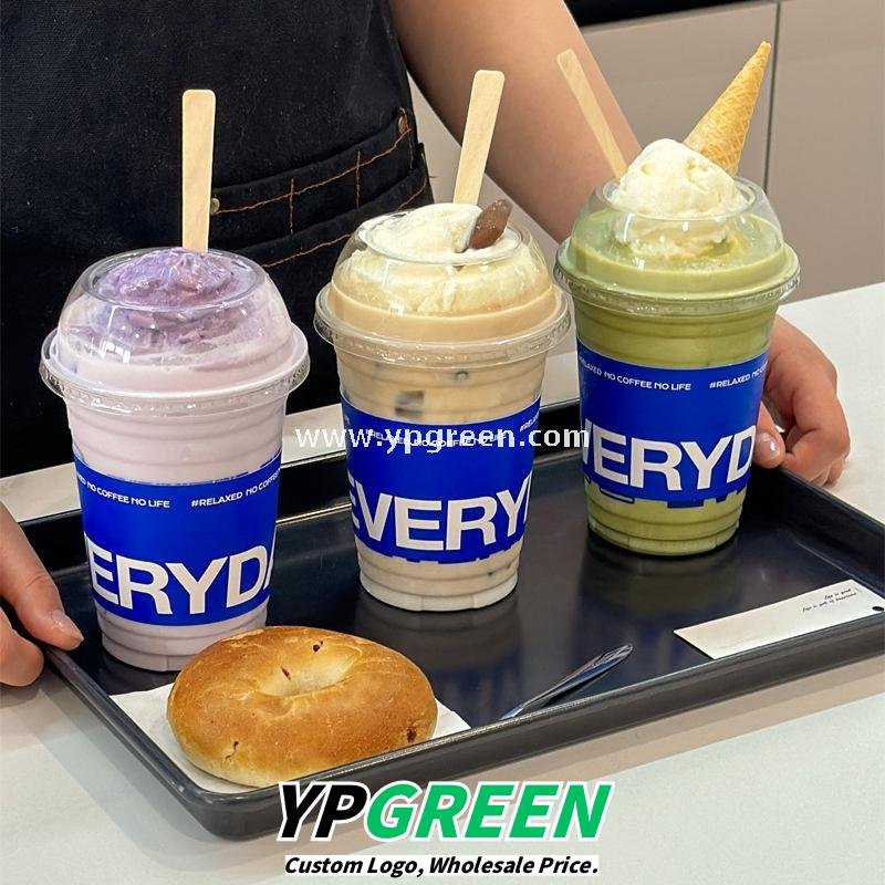 500ml Cold Drink Cup with Sleeve & Lid 9.8x6.5x12.1cm – 16oz Disposable PET Cup