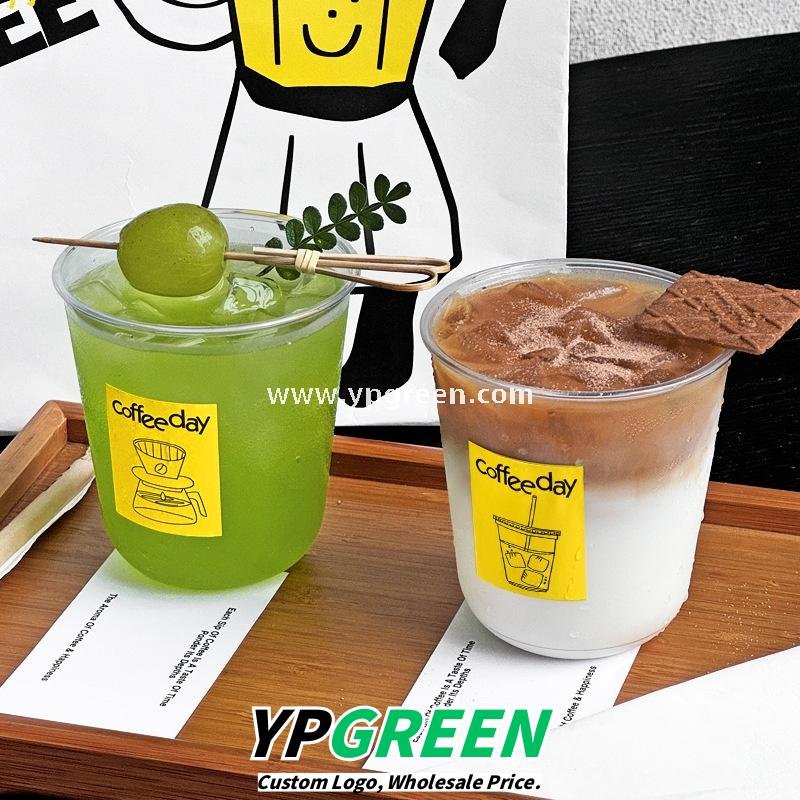 400ml cold drink U-shaped PET plastic cup + switch cover - 9x6x9.5cm To-Go Beverage Packaging Factory