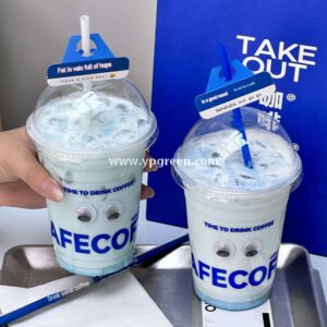 16oz Blue PET Cold Drink Cups with Lids – 500ml Disposable Iced Beverage Cups