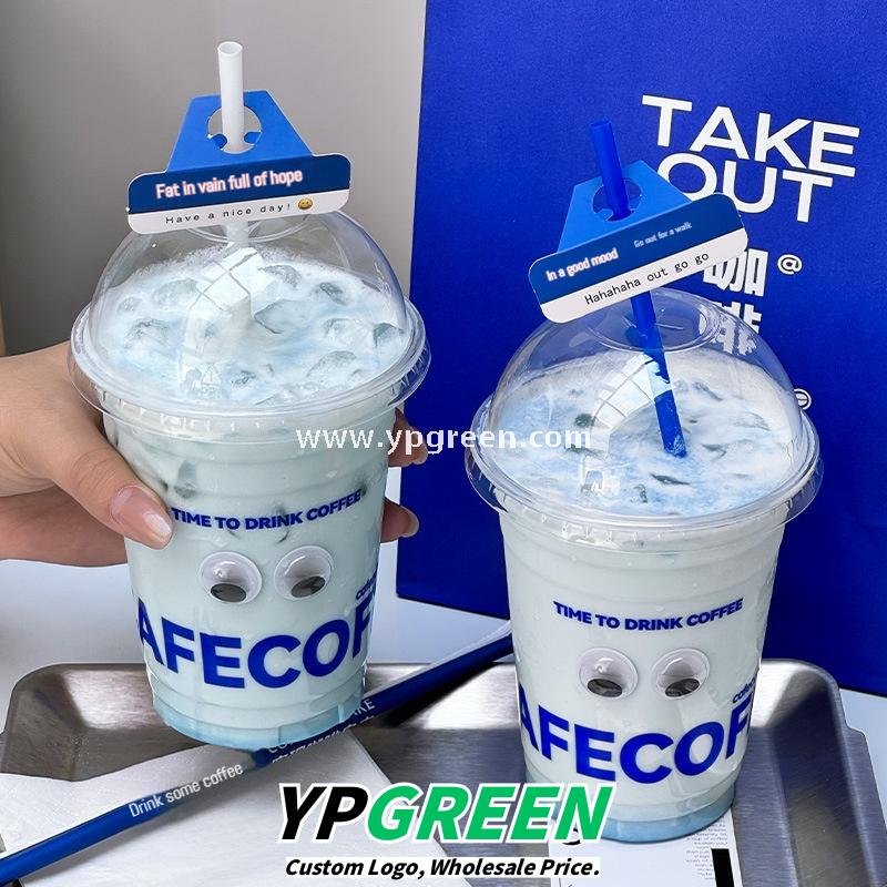 16oz Blue PET Cold Drink Cups with Lids – 500ml Disposable Iced Beverage Cups