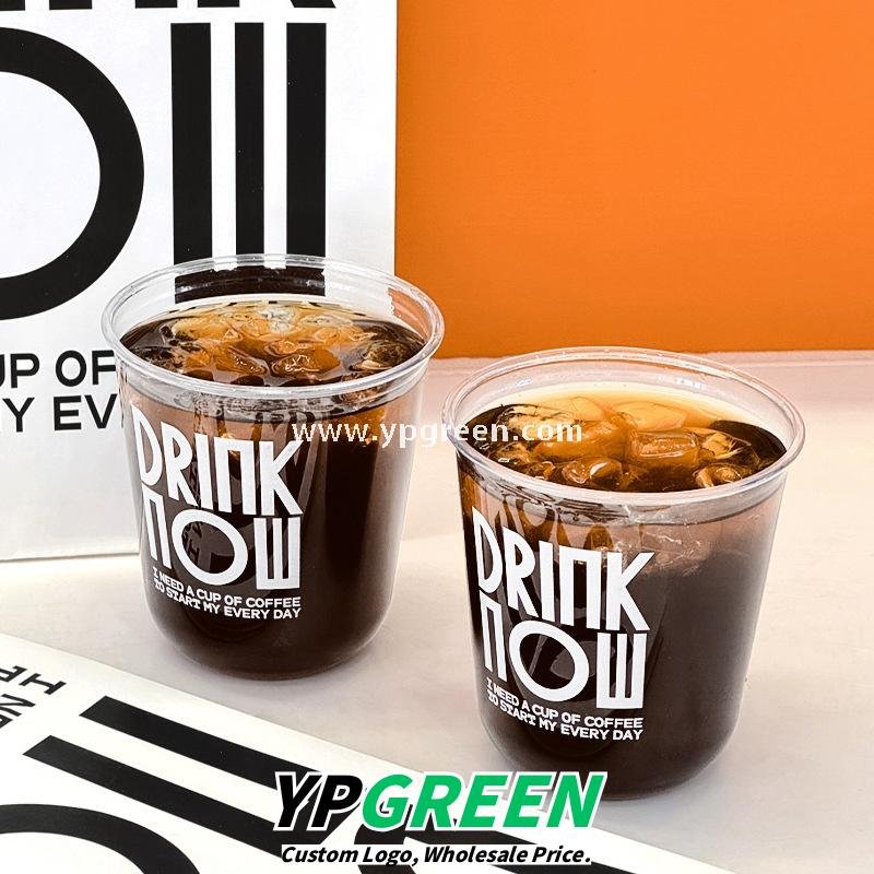 400ml Custom Logo U-Shaped Plastic Cups with 3 Different Lids – 9x6x9.5cm Disposable Cold Drink Packaging