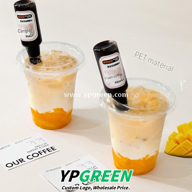 400ml PET Cold Drink Cups with Mini Liquor Bottle Lids 9.8x6x10.7 cm – 14oz Disposable Coffee Cups