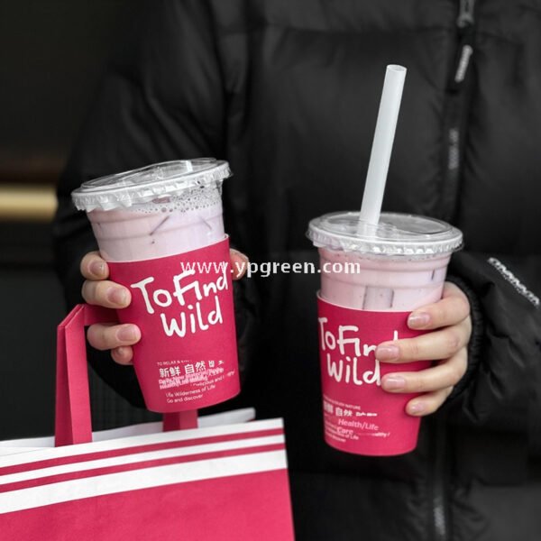 500ml Disposable Milk Tea Cups with Pink Wraps – 16oz 9.8x6.5x12.1cm Iced Drink Cup